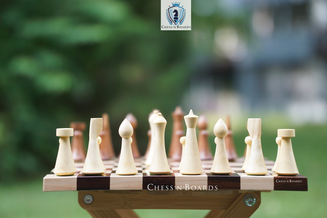 Combo Chess Set | Reproduced Hermann Ohme | Modern Minimalist Style Golden Rosewood Pieces with Walnut Board - Chess'n'Boards