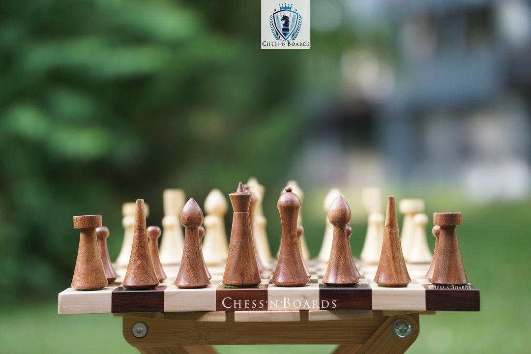 Combo Chess Set | Reproduced Hermann Ohme | Modern Minimalist Style Golden Rosewood Pieces with Walnut Board - Chess'n'Boards