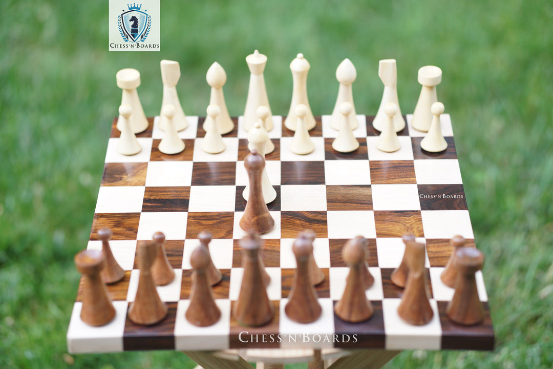 Combo Chess Set | Reproduced Hermann Ohme | Modern Minimalist Style Golden Rosewood Pieces with Walnut Board - Chess'n'Boards
