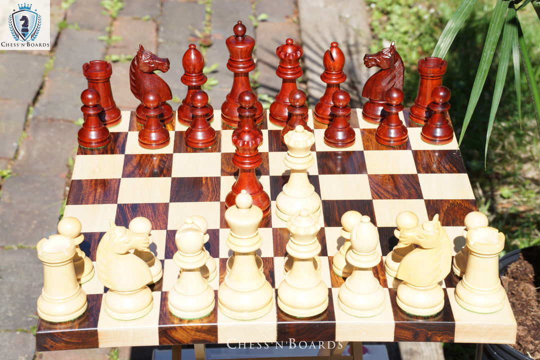 Combo Chess Set | Double-sided Modern Walnut Board with 1920 German Collector's Chess Pieces - Chess'n'Boards