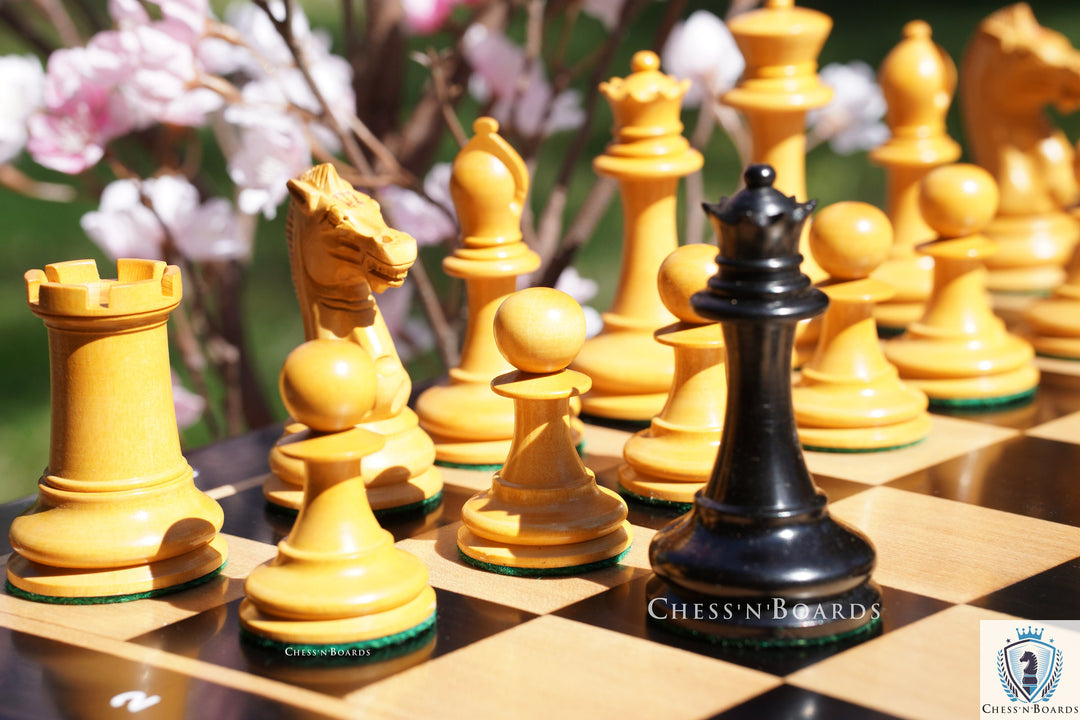 Combo Chess Set | Antique Finish Pro-Staunton design Triple Weighted Chess pieces with 19" Ebony Board - Chess'n'Boards