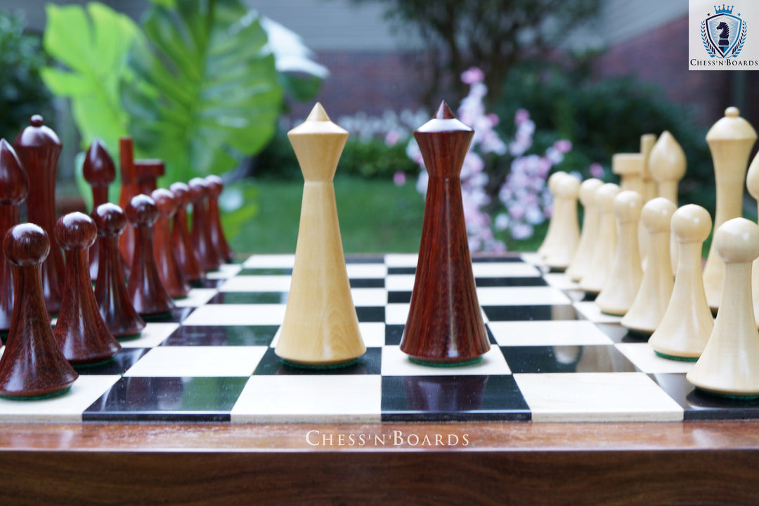 Combo Chess Set | Minimalist Style Modern Design Hermann Ohme Padauk Wood Chess Set with Endgrain Ebony Board - Chess'n'Boards