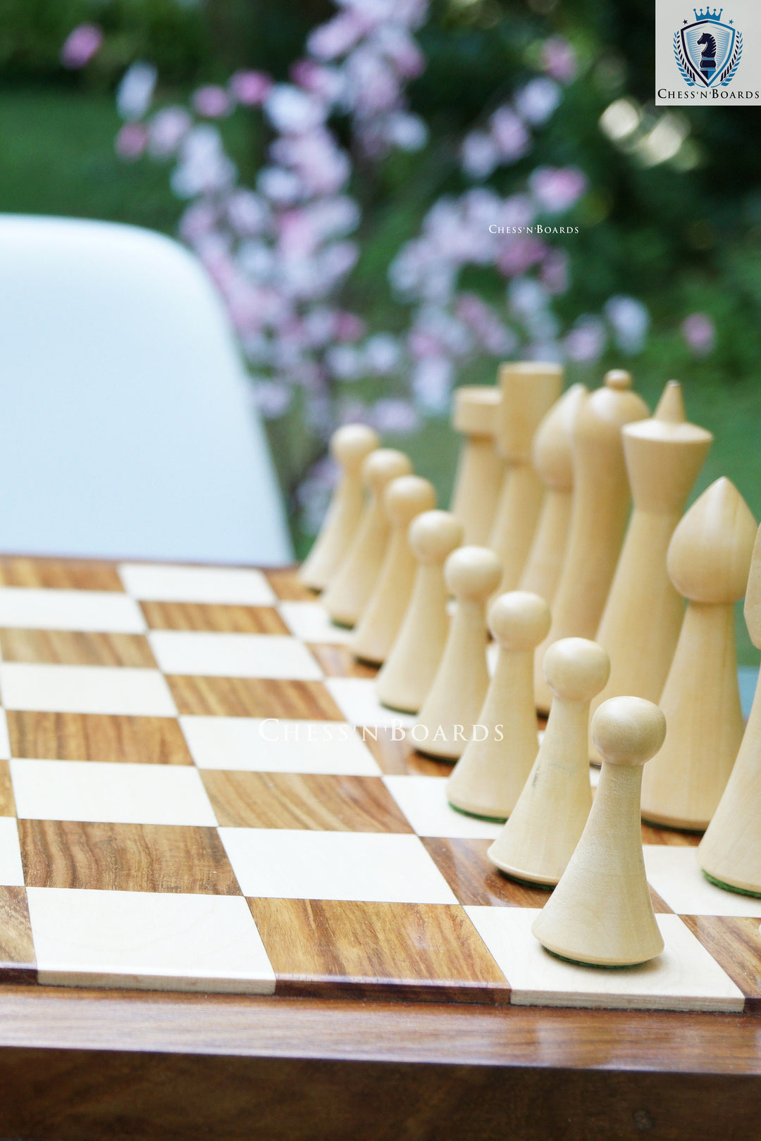 Combo Chess Set | Minimalist Style Danish Herman Ohme Chess Set in Indian Rosewood with Endgrain Rosewood Board - Chess'n'Boards