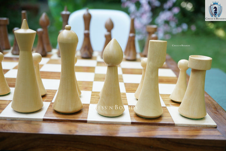 Combo Chess Set | Minimalist Style Danish Herman Ohme Chess Set in Indian Rosewood with Endgrain Rosewood Board - Chess'n'Boards