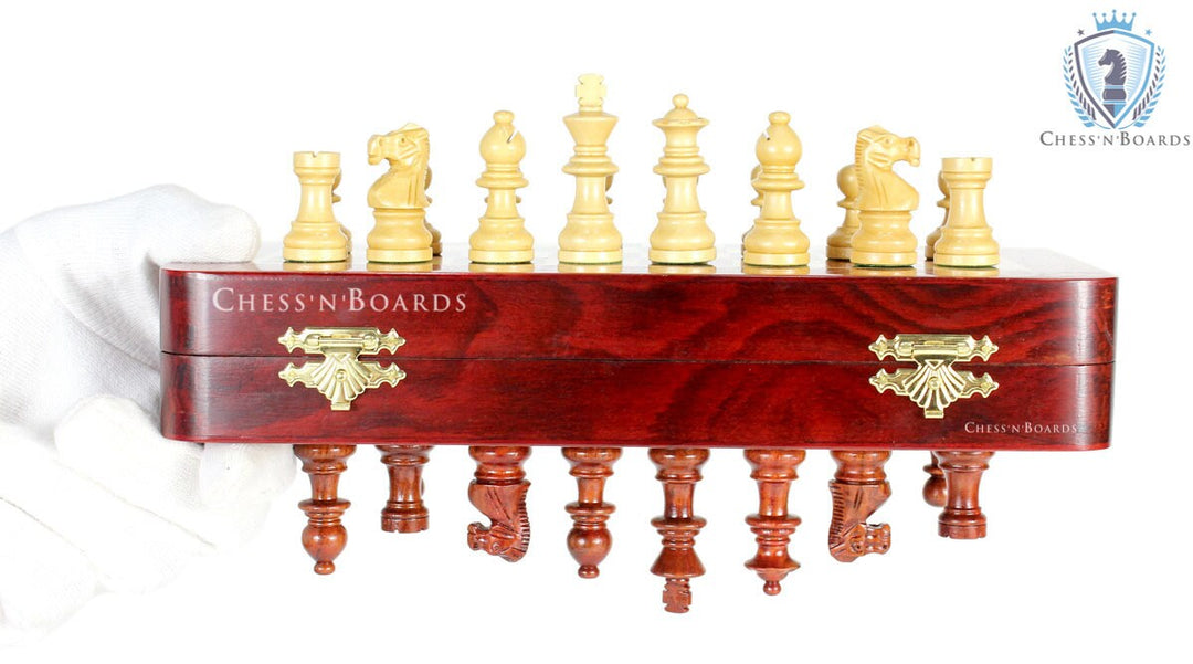 12" Wooden Chess Set Travel Magnetic Folding Board made of Bud Rosewood - Chess'n'Boards