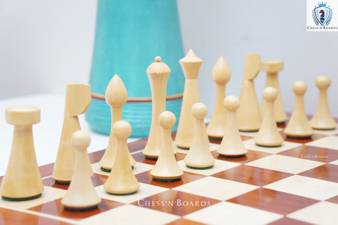 Combo Chess Set | Reproduced Hermann Ohme/Danish Modern/ Minimalist Style Chess Pcs with Padauk Chess Board - Chess'n'Boards