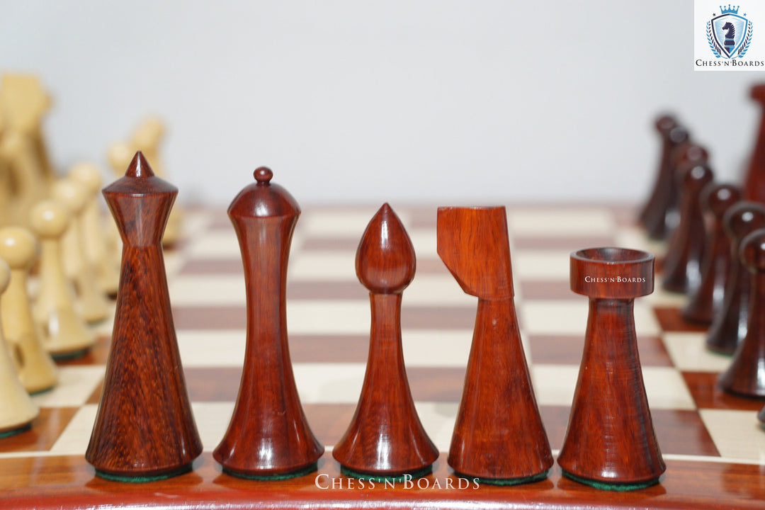 Combo Chess Set | Reproduced Hermann Ohme/Danish Modern/ Minimalist Style Chess Pcs with Padauk Chess Board - Chess'n'Boards
