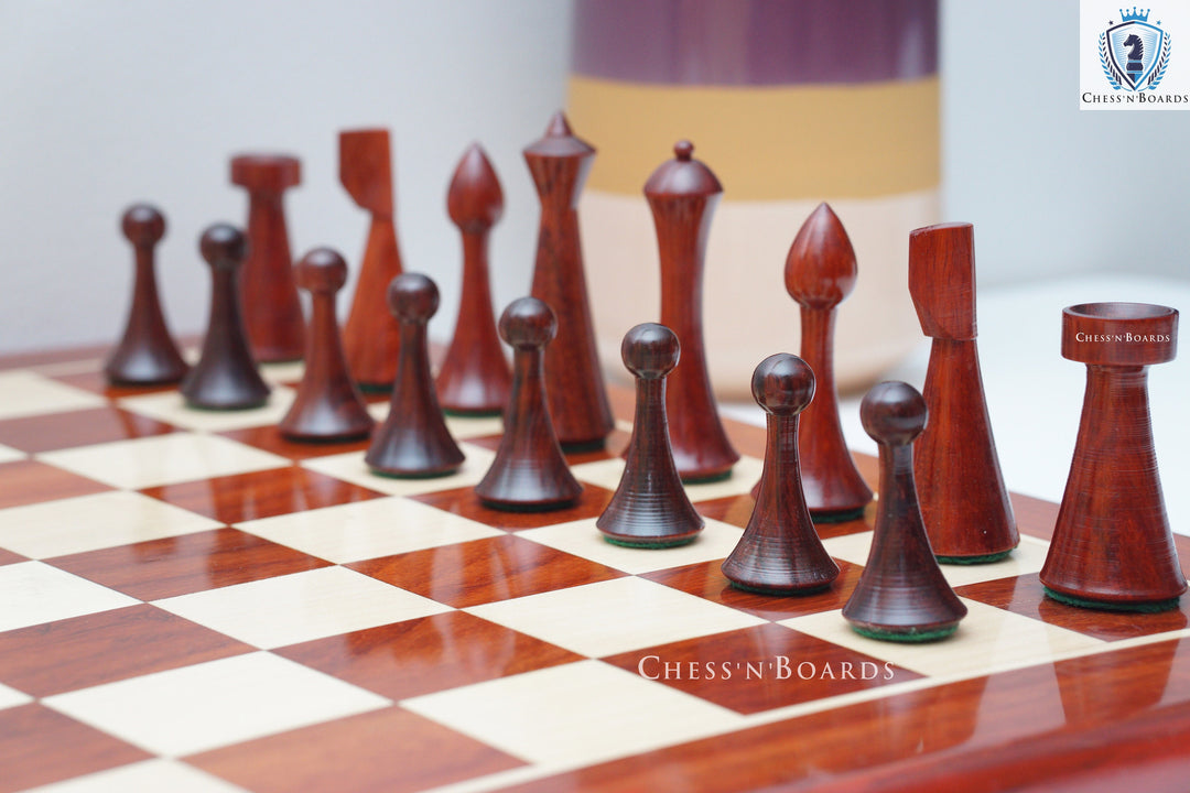 Combo Chess Set | Reproduced Hermann Ohme/Danish Modern/ Minimalist Style Chess Pcs with Padauk Chess Board - Chess'n'Boards