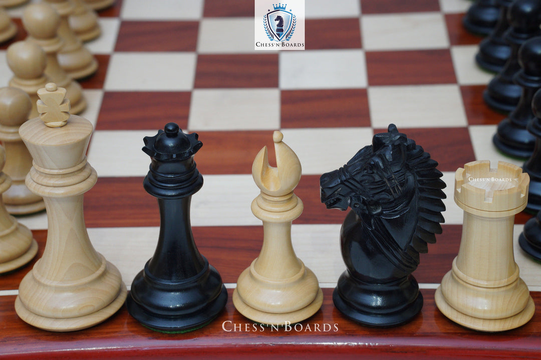 Combo Chess Set | Rio Staunton Series, Biggy Knight Chess Pieces with Padauk Chess Board - Chess'n'Boards