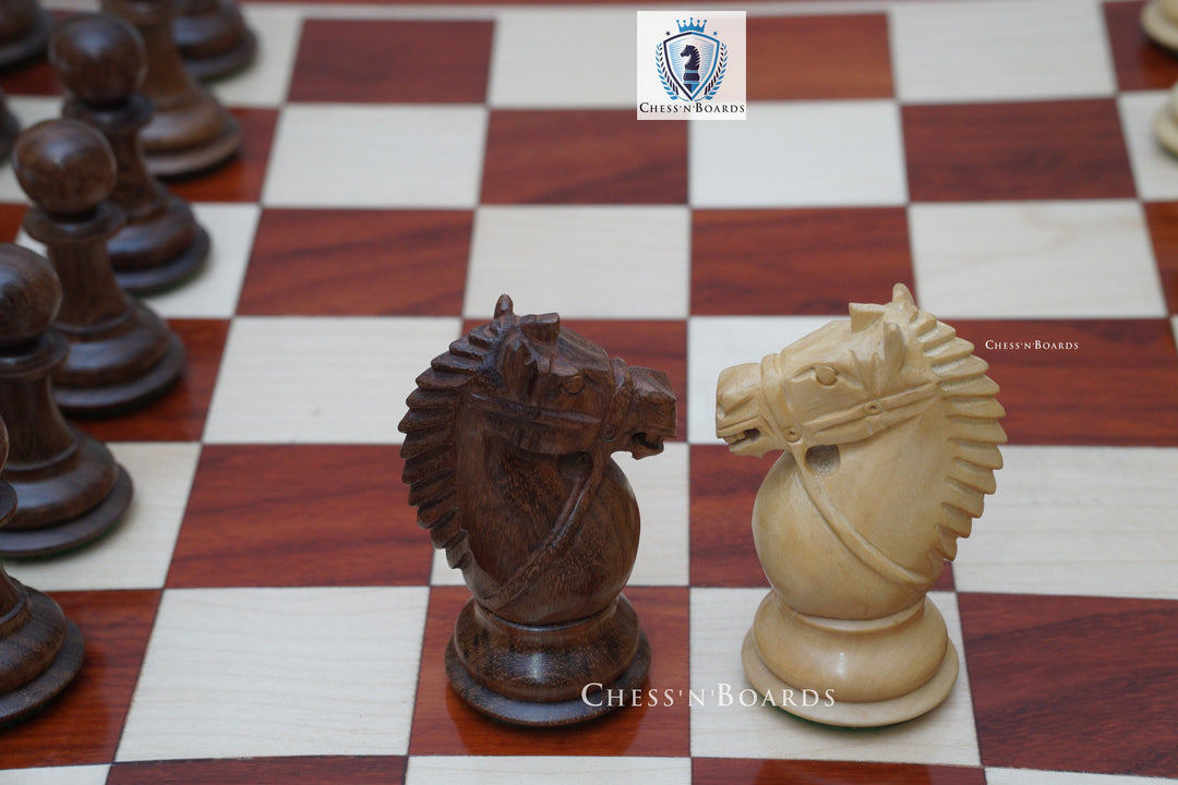 Combo Chess Set | Rio Staunton Series, Biggy Knight Sheesham Chess Set with Padauk Chess Board - Chess'n'Boards