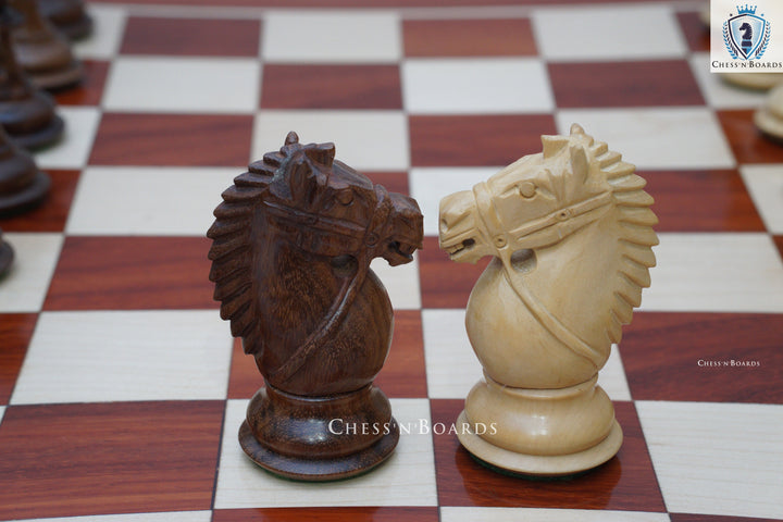 Combo Chess Set | Rio Staunton Series, Biggy Knight Sheesham Chess Set with Padauk Chess Board - Chess'n'Boards