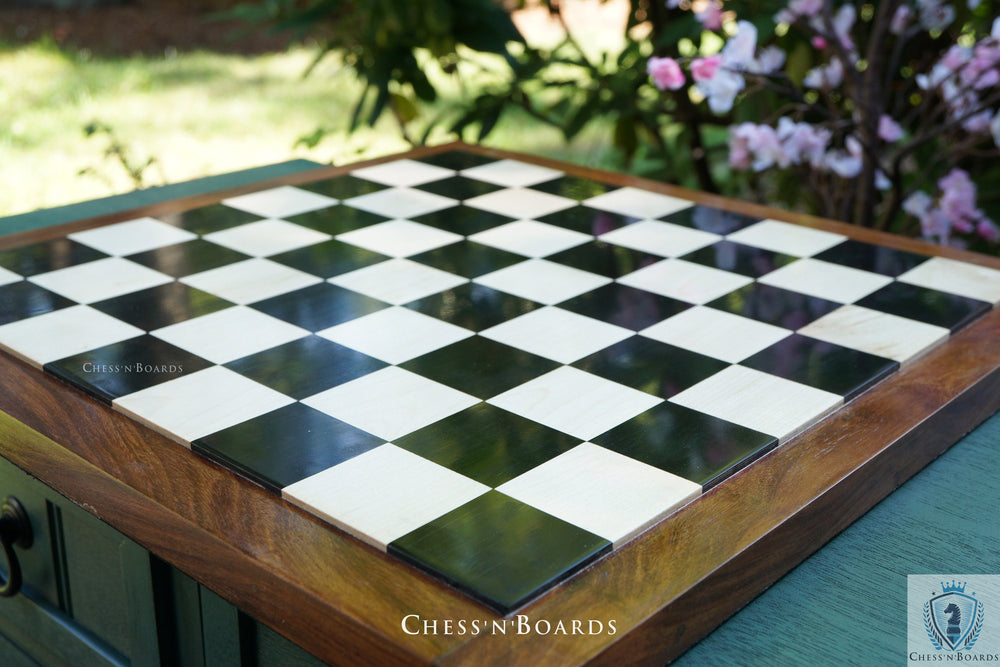 End Grain Finish, 16 Inch Ebony Chess Board | Flat Felted Chess Board - Chess'n'Boards