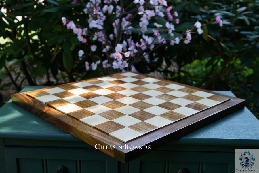 End Grain Finish, 16" Sheesham/ Golden Rosewood Chess Board | Flat Felted Chess Board - Chess'n'Boards