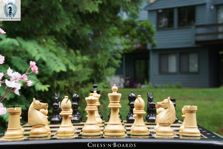 Combo Chess Set | 1920 German Collectors Reproduced Chess Pieces with 19" Ebony Board - Chess'n'Boards