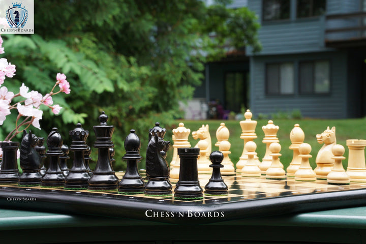 Combo Chess Set | 1920 German Collectors Reproduced Chess Pieces with 19" Ebony Board - Chess'n'Boards