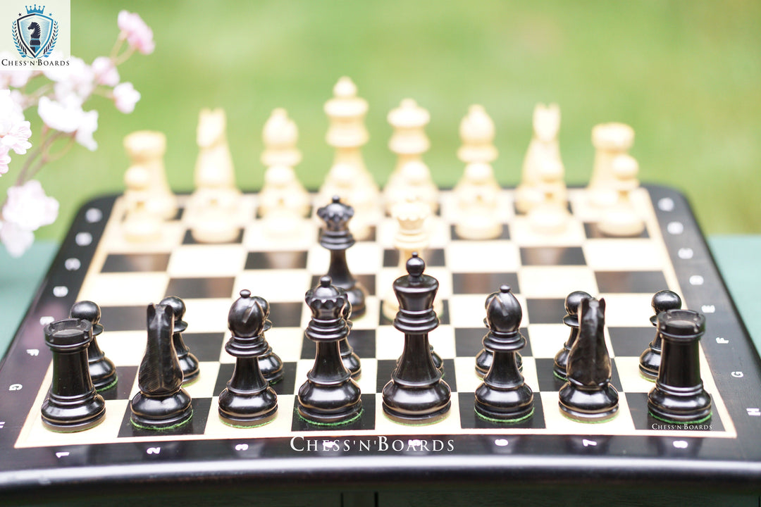 Combo Chess Set | 1920 German Collectors Reproduced Chess Pieces with 19" Ebony Board - Chess'n'Boards