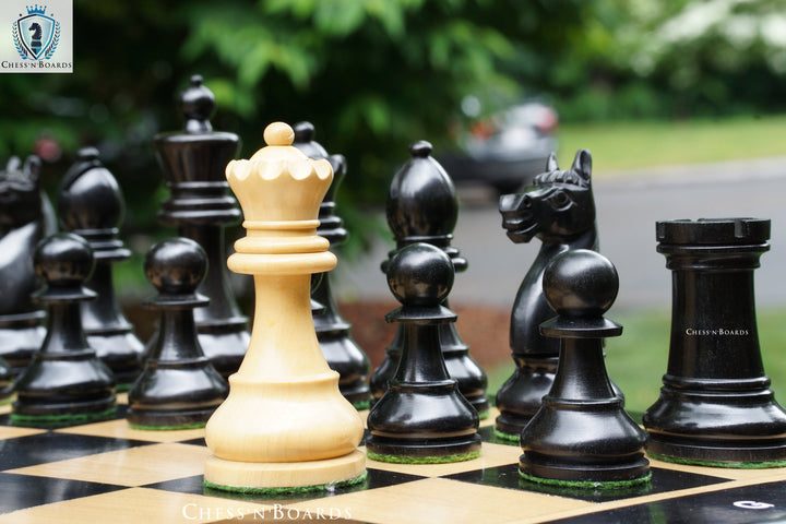 Combo Chess Set | 1920 German Collectors Reproduced Chess Pieces with 19" Ebony Board - Chess'n'Boards