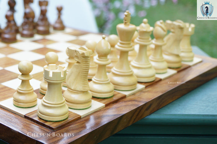 Combo Chess Set | British Staunton King 4" Handmade Indian Rosewood Tournament Chess Set with Endgrain Chessboard - Chess'n'Boards