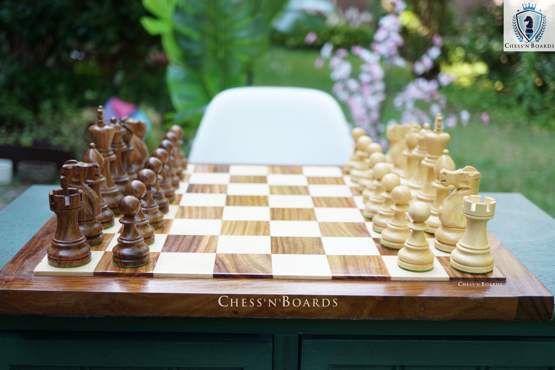 Combo Chess Set | British Staunton King 4" Handmade Indian Rosewood Tournament Chess Set with Endgrain Chessboard - Chess'n'Boards