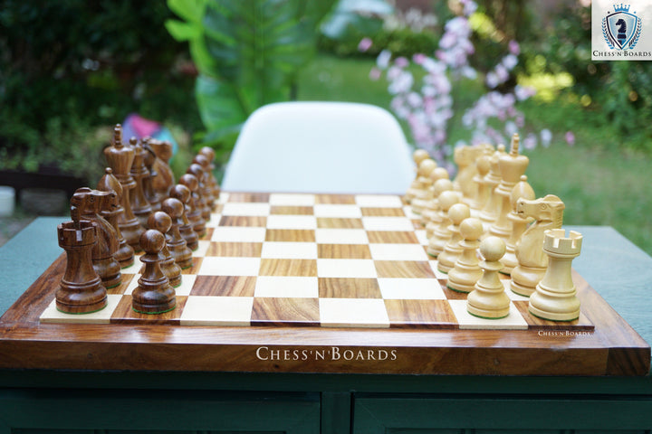 Combo Chess Set | British Staunton King 4" Handmade Indian Rosewood Tournament Chess Set with Endgrain Chessboard - Chess'n'Boards