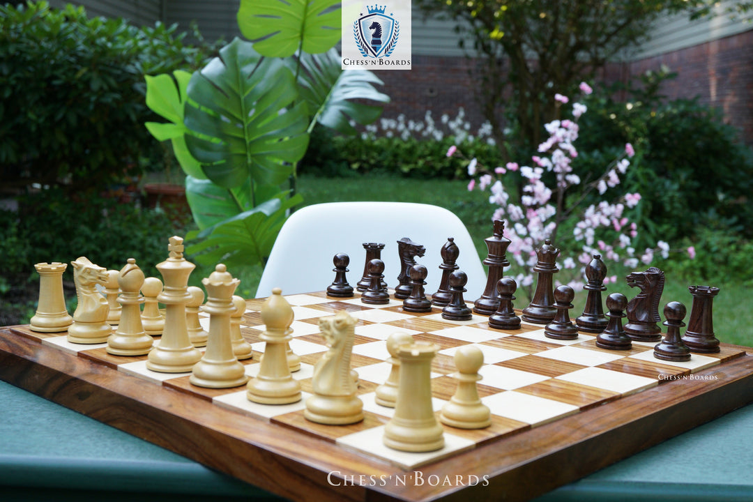 Combo Chess Set | Laughing Knight Staunton Series Leatherette Felted Rosewood Tournament Chessmen with Endgrain Board - Chess'n'Boards