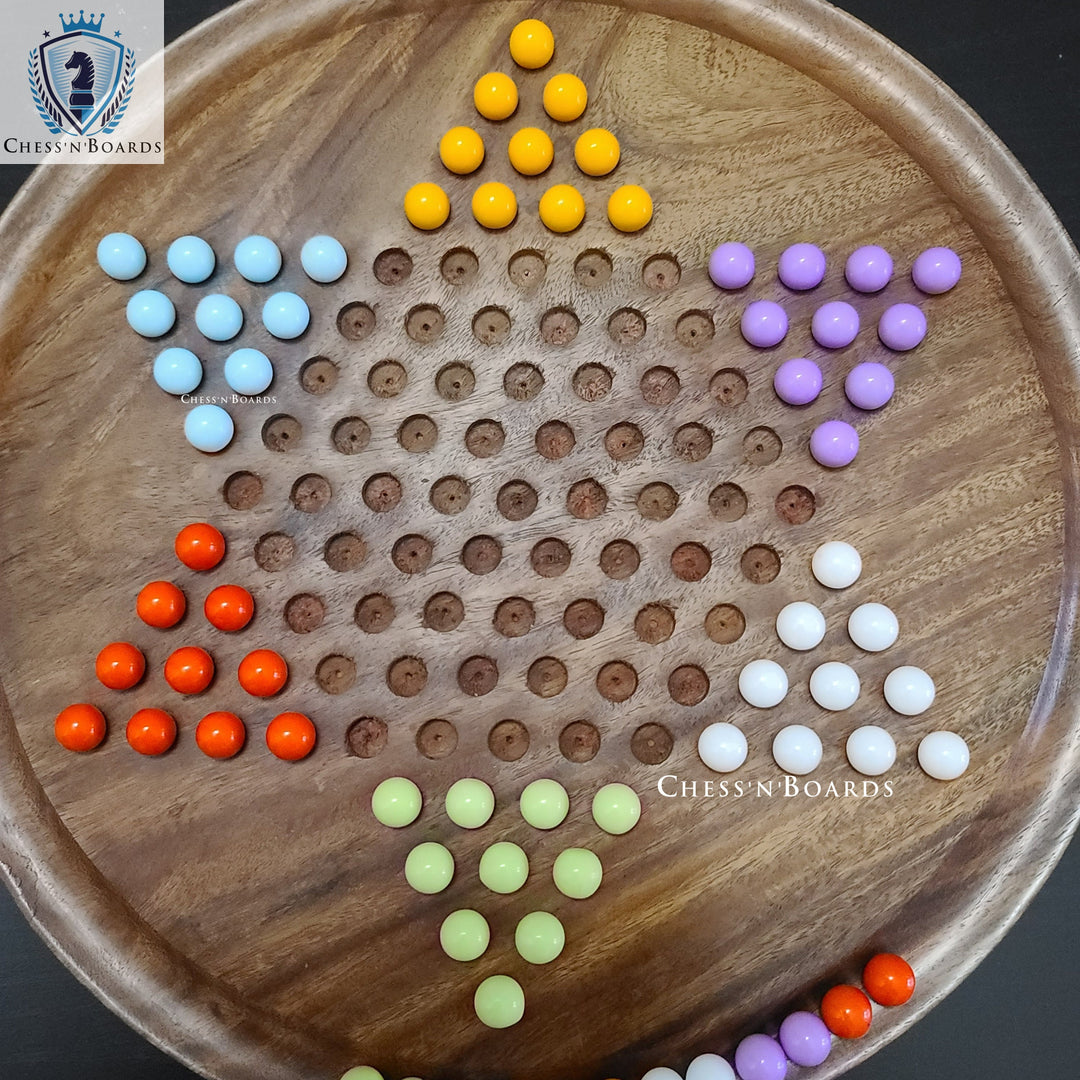 Chinese Checkers Game Set with 12-inch Diameter Round Wooden Board - Chess'n'Boards