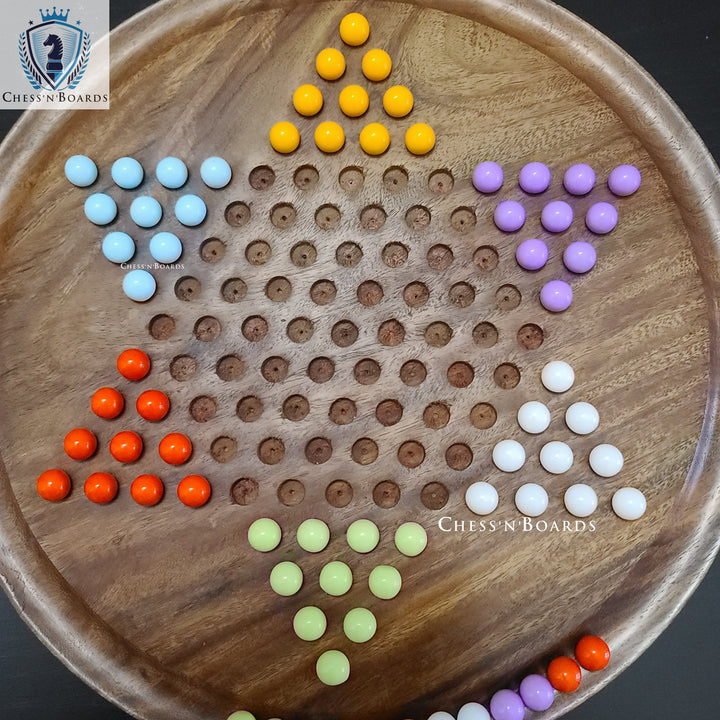 Chinese Checkers Game Set with 12-inch Diameter Round Wooden Board - Chess'n'Boards