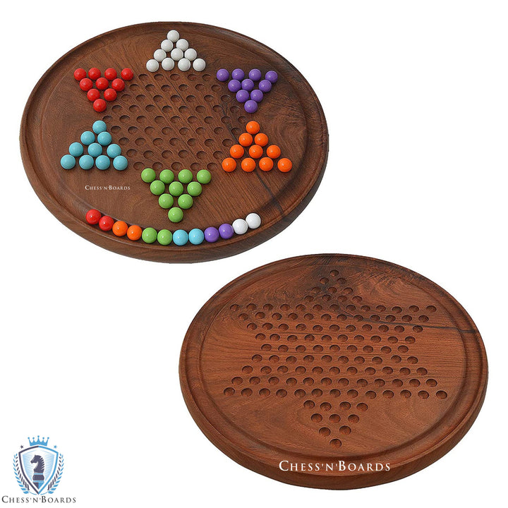 Chinese Checkers Game Set with 12-inch Diameter Round Wooden Board - Chess'n'Boards