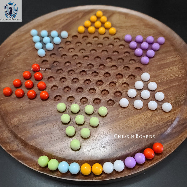 Chinese Checkers Game Set with 12-inch Diameter Round Wooden Board - Chess'n'Boards