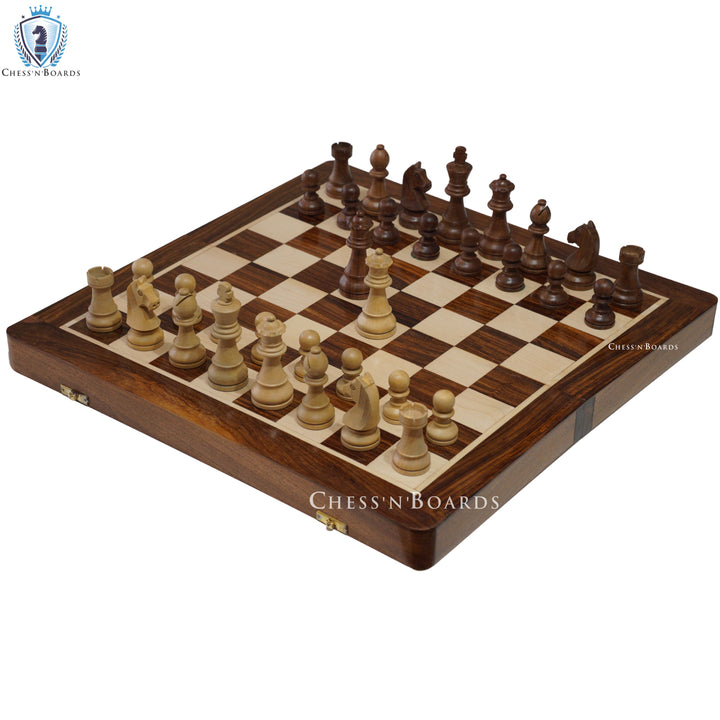 Traveling Magnetic Chess Set Handmade Staunton Sheesham Wood 18" with two Extra Queens - Chess'n'Boards