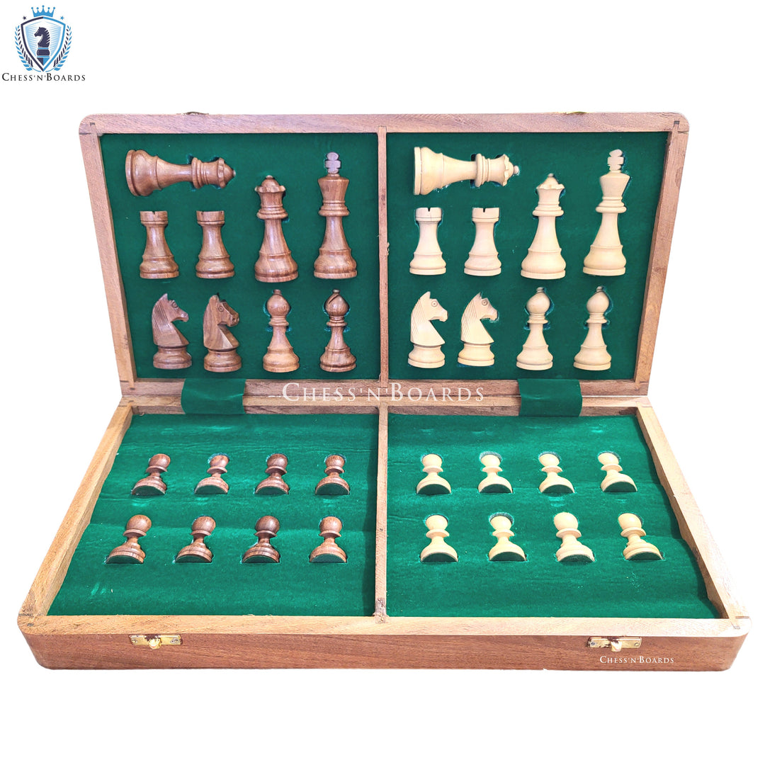 Traveling Magnetic Chess Set Handmade Staunton Sheesham Wood 18" with two Extra Queens - Chess'n'Boards