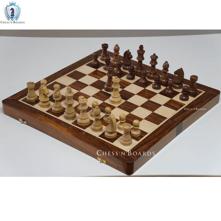 Traveling Magnetic Chess Set Handmade Staunton Sheesham Wood 18" with two Extra Queens - Chess'n'Boards