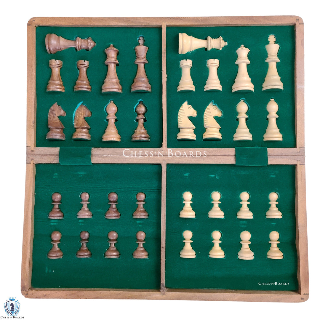 Traveling Magnetic Chess Set Handmade Staunton Sheesham Wood 18" with two Extra Queens - Chess'n'Boards