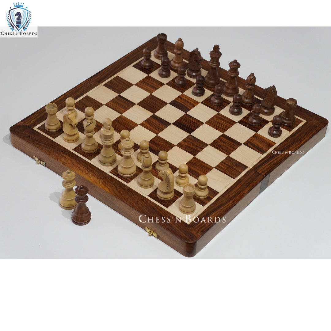 Traveling Magnetic Chess Set Handmade Staunton Sheesham Wood 18" with two Extra Queens - Chess'n'Boards