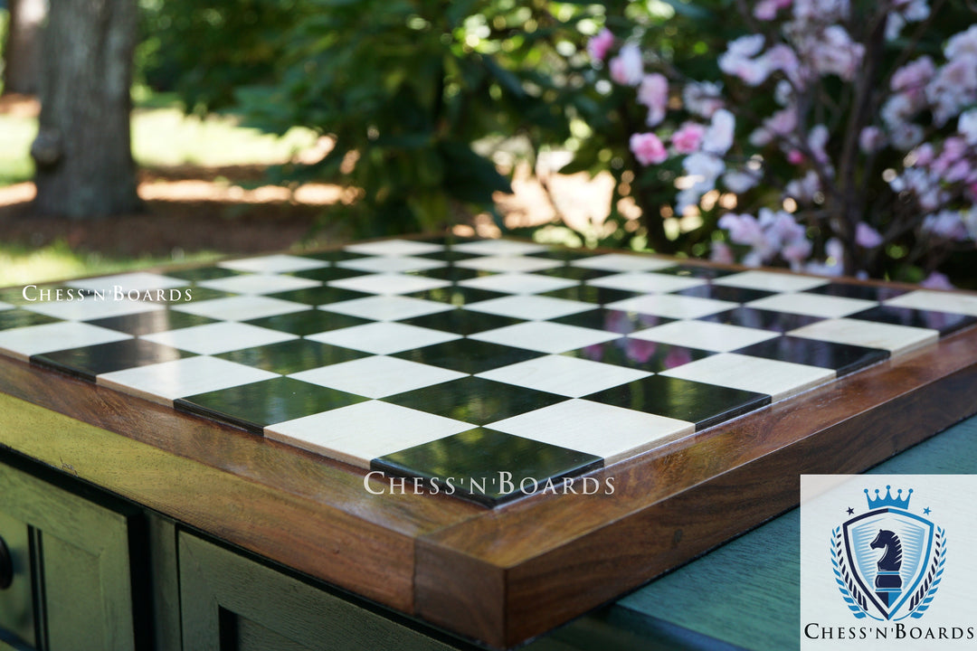 Ebony Wood Chess Board | Bottom Felted Solid Ebony wood Square with Golden Rosewood Border - Chess'n'Boards