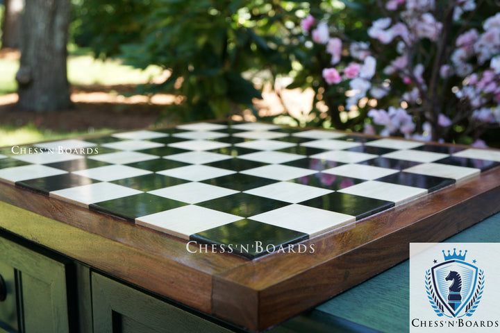 Ebony Wood Chess Board | Bottom Felted Solid Ebony wood Square with Golden Rosewood Border - Chess'n'Boards