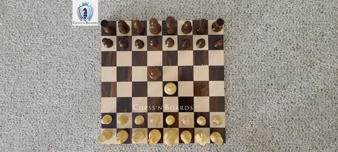 Combo Chess Set | Tournament Series Ebonized German Knight Chess Pieces with Modern Walnut Board - Chess'n'Boards