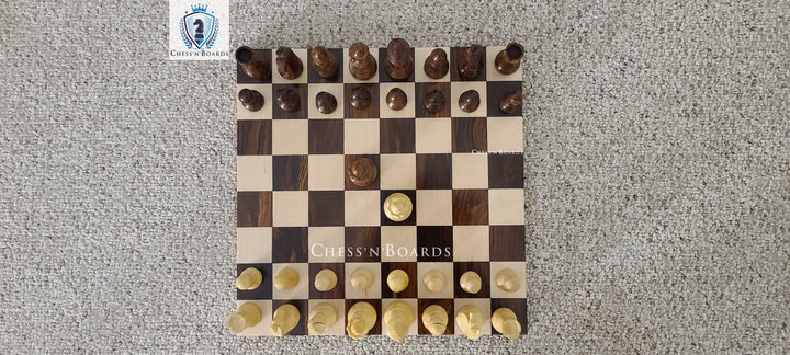 Combo Chess Set | Tournament Series Ebonized German Knight Chess Pieces with Modern Walnut Board - Chess'n'Boards