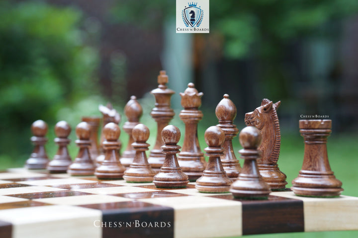 Combo Chess Set Double-sided Modern Walnut Board & Tournament Series Staunton Style Chess Pieces - Chess'n'Boards