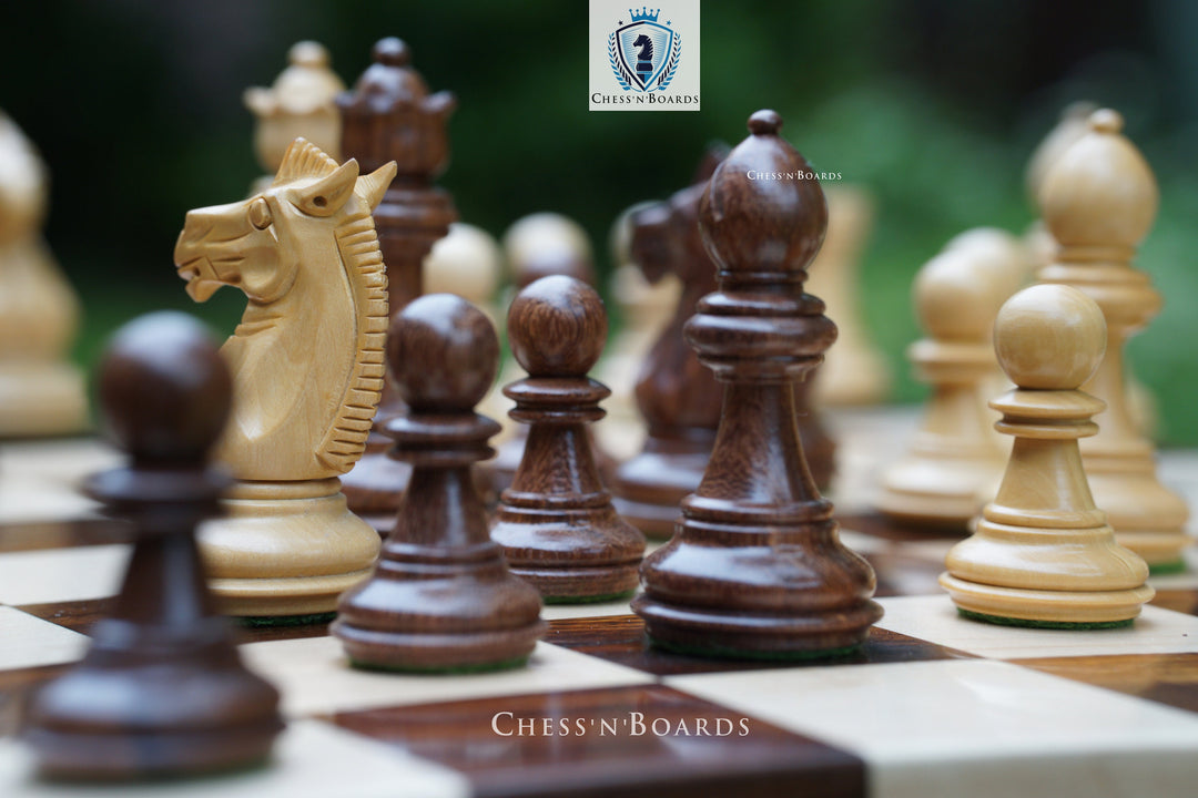 Combo Chess Set Double-sided Modern Walnut Board & Tournament Series Staunton Style Chess Pieces - Chess'n'Boards