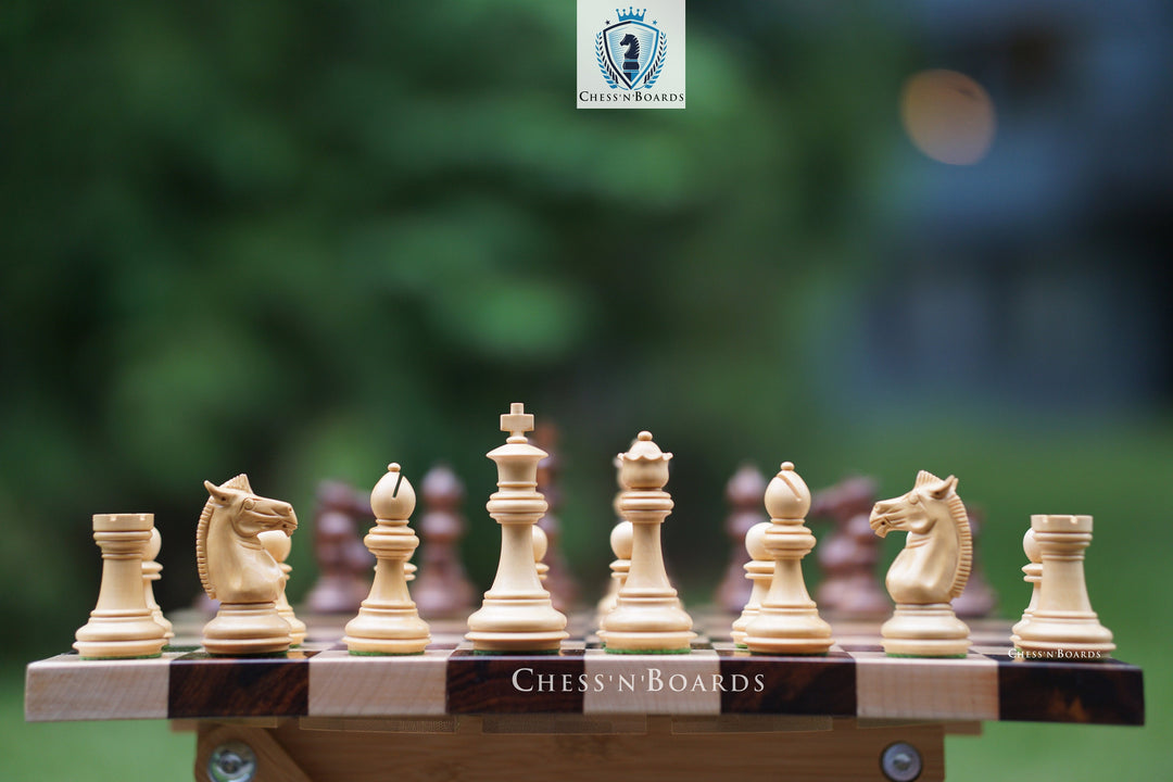 Combo Chess Set Double-sided Modern Walnut Board & Tournament Series Staunton Style Chess Pieces - Chess'n'Boards