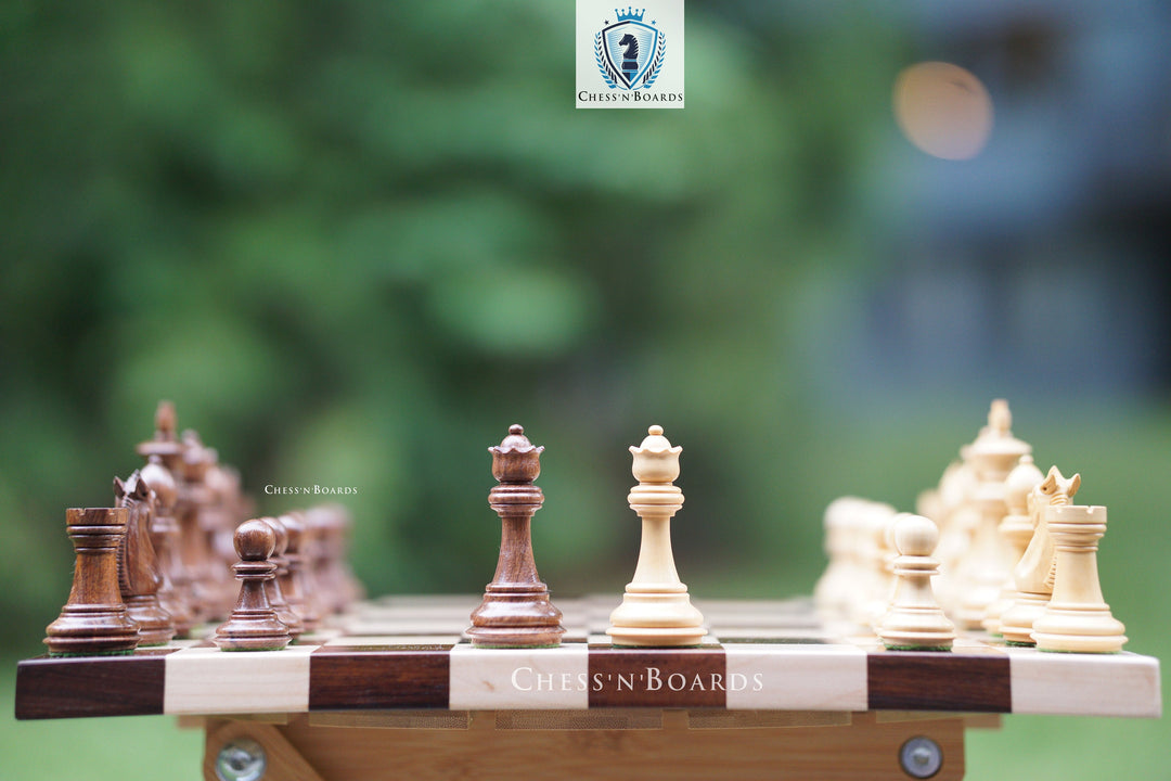 Combo Chess Set Double-sided Modern Walnut Board & Tournament Series Staunton Style Chess Pieces - Chess'n'Boards