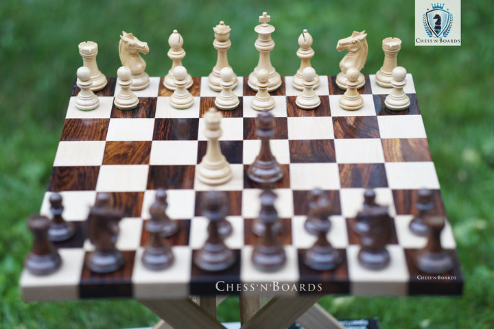 Combo Chess Set Double-sided Modern Walnut Board & Tournament Series Staunton Style Chess Pieces - Chess'n'Boards