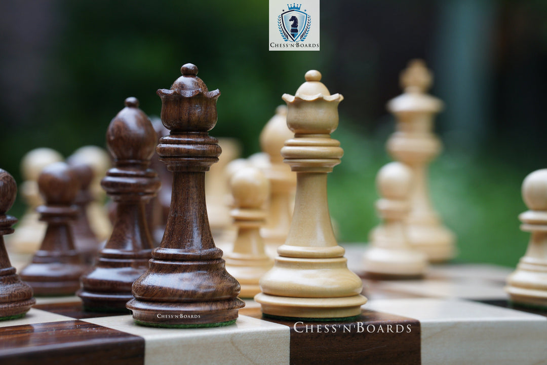 Combo Chess Set Double-sided Modern Walnut Board & Tournament Series Staunton Style Chess Pieces - Chess'n'Boards