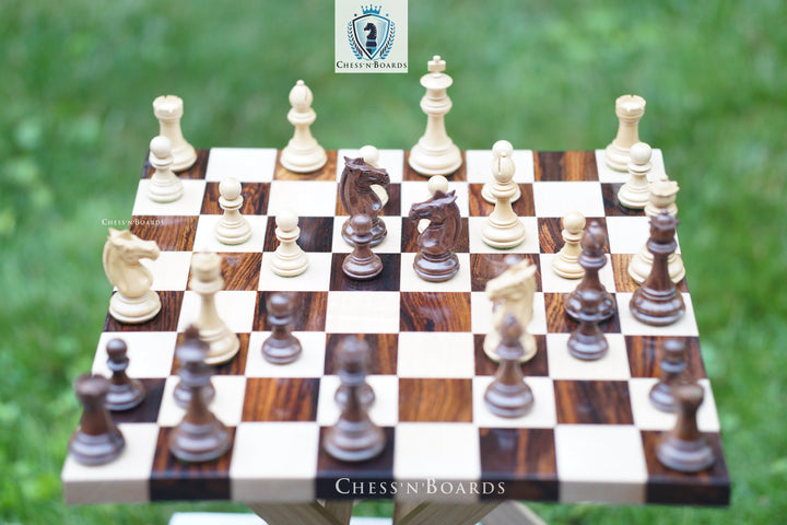 Combo Chess Set Double-sided Modern Walnut Board & Tournament Series Staunton Style Chess Pieces - Chess'n'Boards