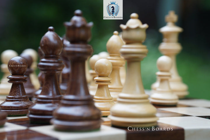 Combo Chess Set Double-sided Modern Walnut Board & Tournament Series Staunton Style Chess Pieces - Chess'n'Boards