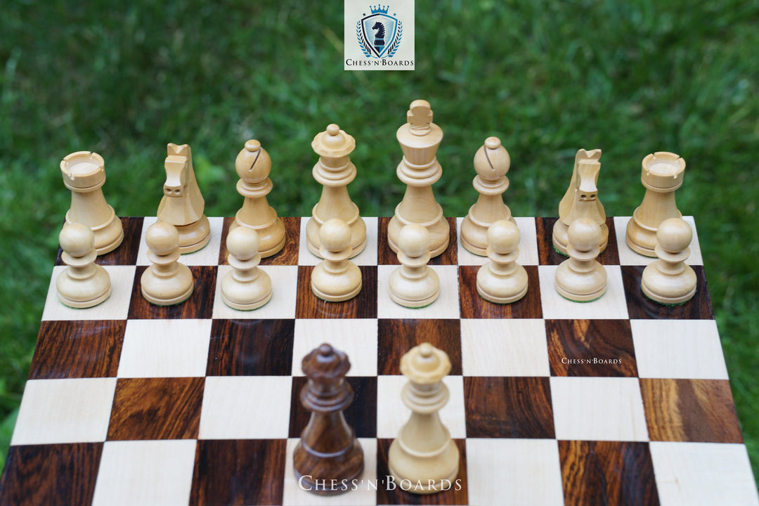 Combo Chess Set | Tournament Series Staunton Style German Knight Chess Pieces with Walnut Board - Chess'n'Boards