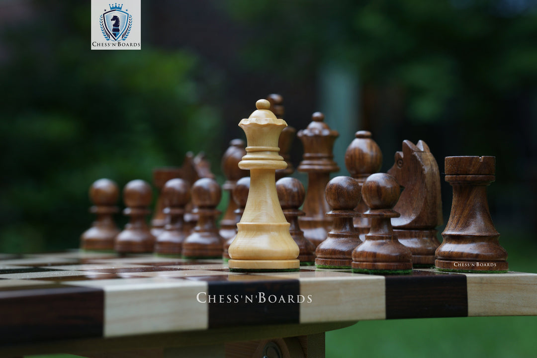 Combo Chess Set | Tournament Series Staunton Style German Knight Chess Pieces with Walnut Board - Chess'n'Boards