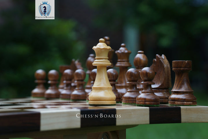 Combo Chess Set | Tournament Series Staunton Style German Knight Chess Pieces with Walnut Board - Chess'n'Boards