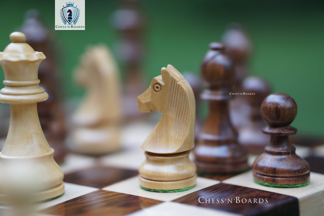 Combo Chess Set | Tournament Series Staunton Style German Knight Chess Pieces with Walnut Board - Chess'n'Boards